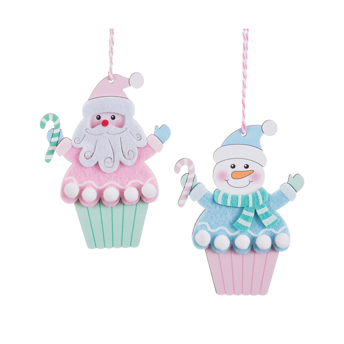 Pendentif de Noël en bois en forme de cup cake Père Noël ou bonhomme de neige