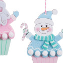 Pendentif de Noël en bois en forme de cup cake Père Noël ou bonhomme de neige