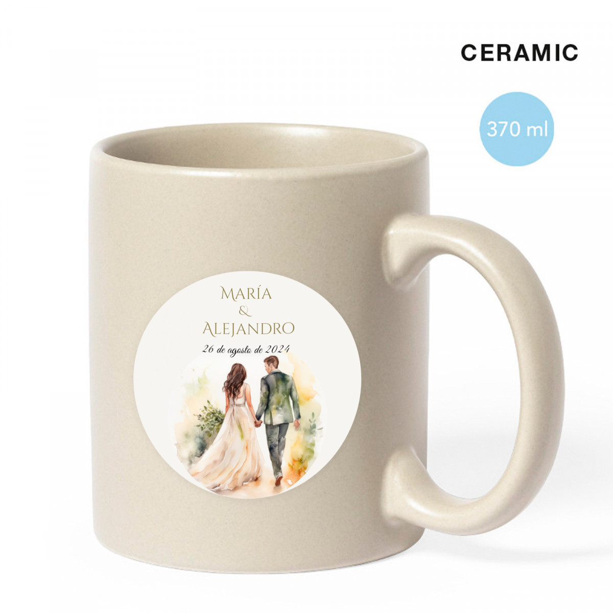 Mug en céramique avec adhésif personnalisé pour les détails du mariage