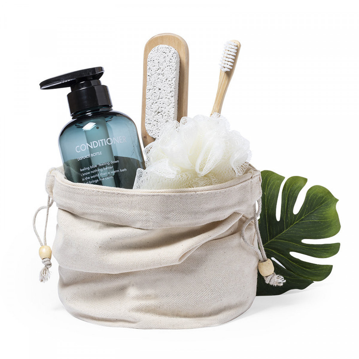 Trousse de toilette en coton avec fermeture en corde écru