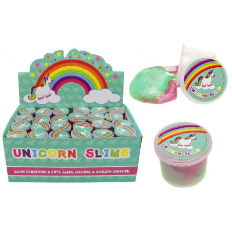 Slime multicolore dans un pot licorne