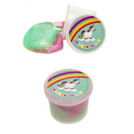 Slime multicolore dans un pot licorne