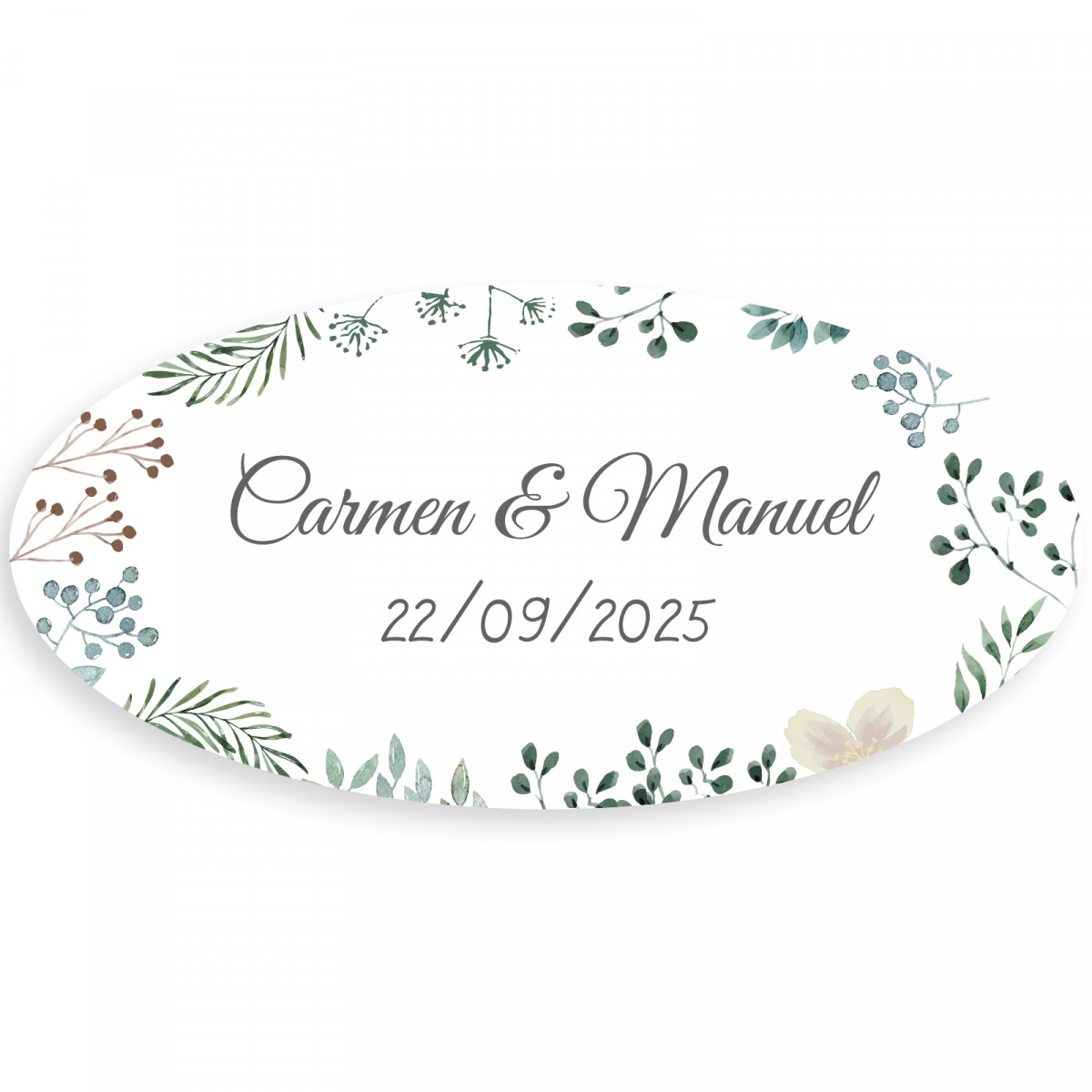 Sticker personnalisable ovale minimaliste à base de plantes pour mariages et événements