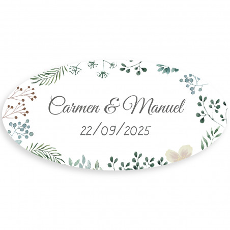 Sticker personnalisable ovale minimaliste à base de plantes pour mariages et événements