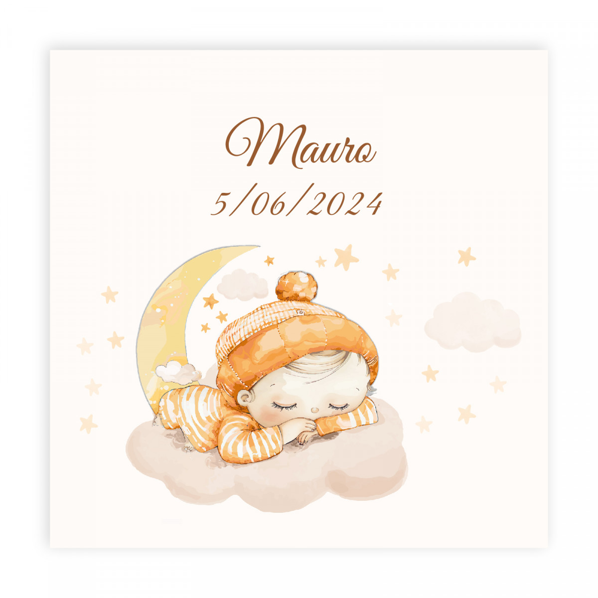 Sticker décoratif 5x5cm bébé endormi sur nuage pour détails baptême