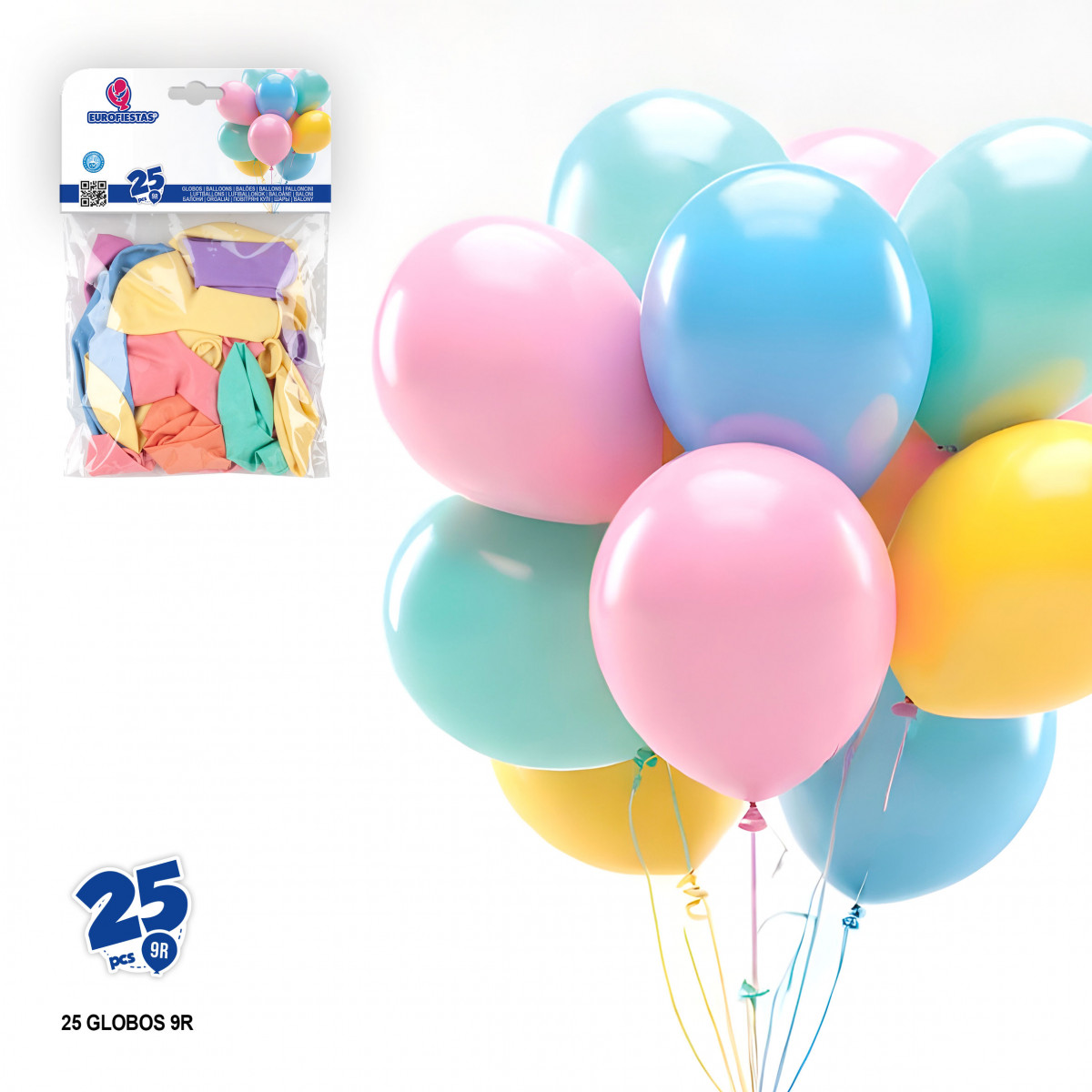 Ballons en latex assortis de couleurs douces en paquet de 25 unités