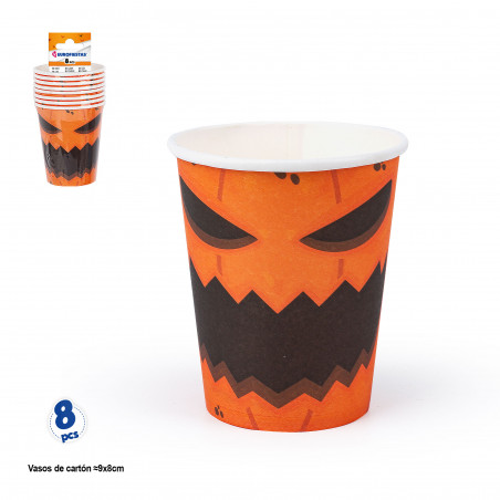 Gobelets citrouilles jetables pour Halloween en paquet de 8 unités