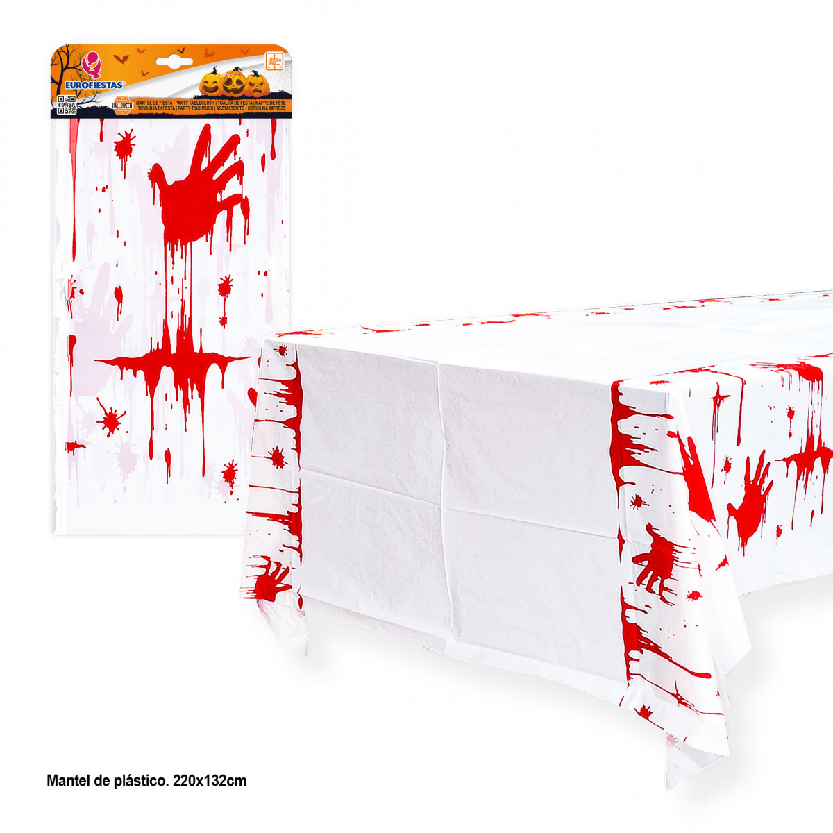 Nappe blanche d'Halloween avec des empreintes de mains sanglantes