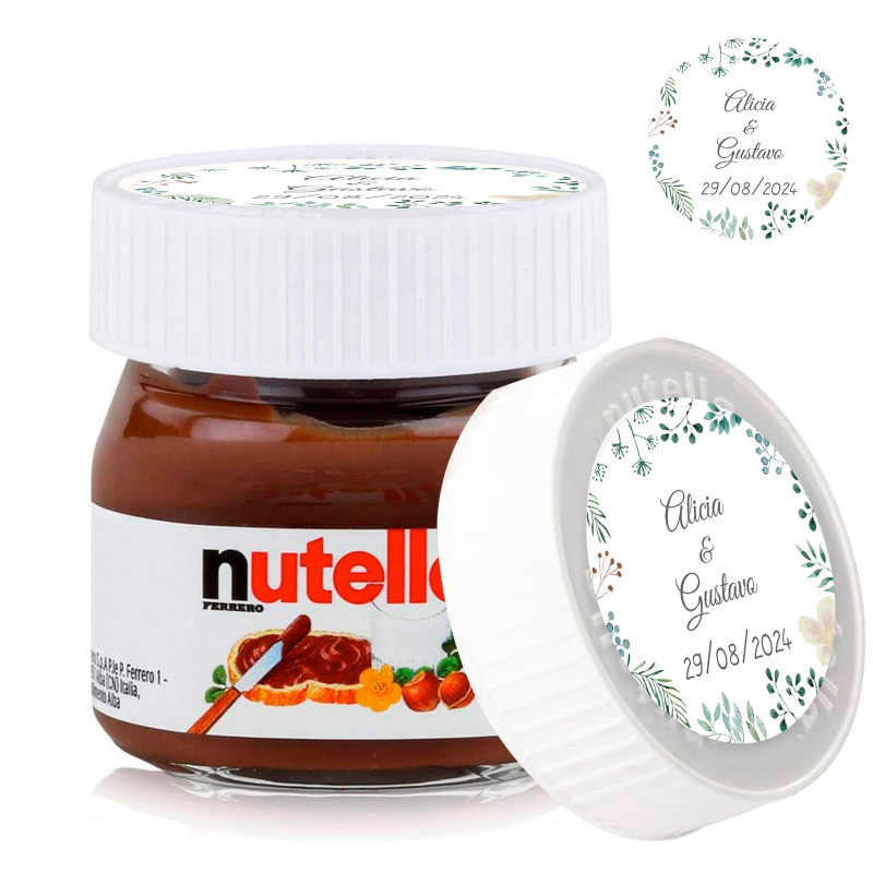 Nutella 25 grammes en pot en verre avec autocollant floral 3 cm personnalisé pour détails