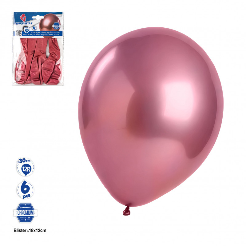 Ballon chromé rose en pack de 6 unités