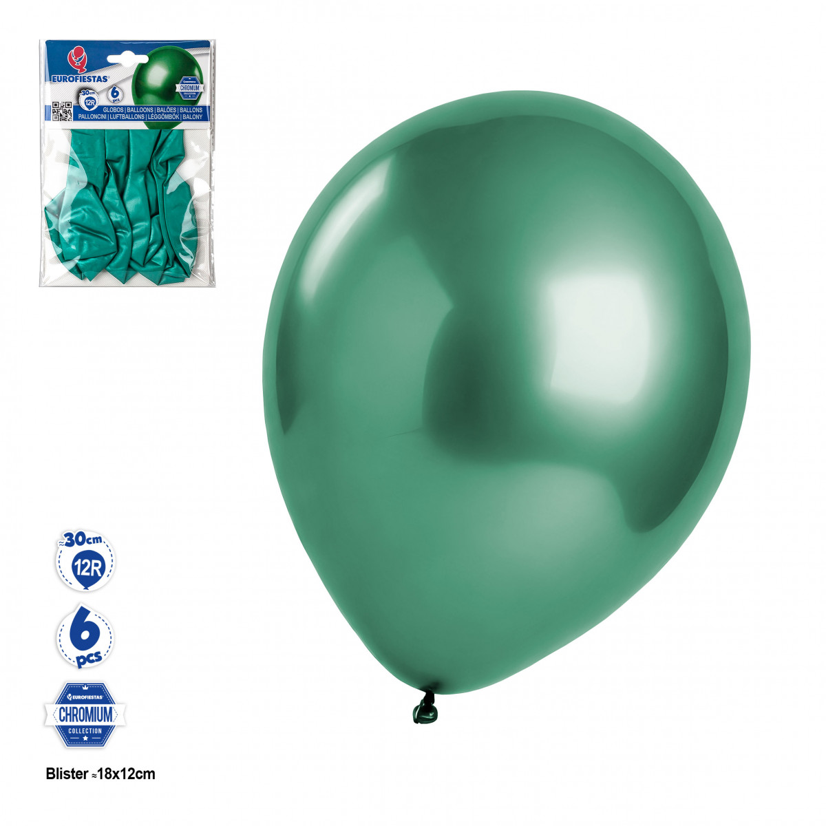 Ballon chromé vert en pack de 6 unités