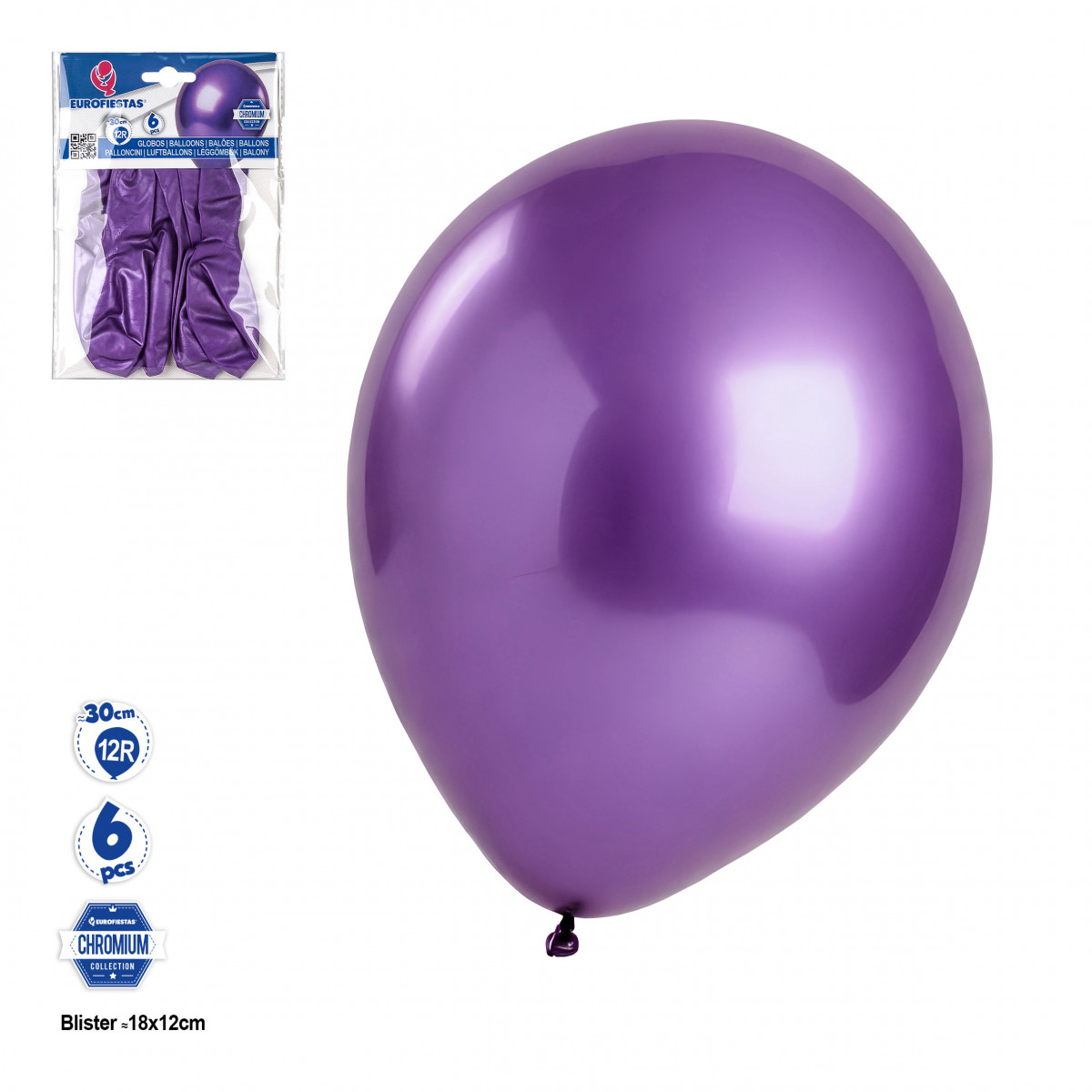 Ballon violet chromé en pack de 6 unités