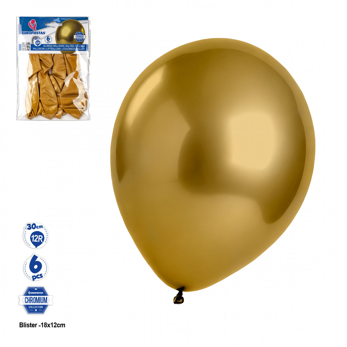 Ballon chromé doré en pack de 6 unités