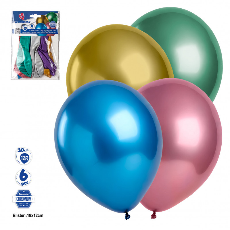 Ballon chromé de couleurs assorties en paquet de 6 unités