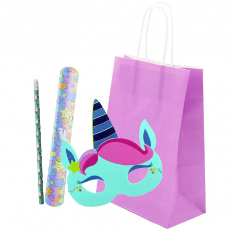 Masque enfant avec bracelet et crayon licorne dans pochette assortie pour fille