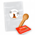 Nocilla mini 15 gr avec cuillère à biscuits dans un sachet transparent avec autocollant halloween personnalisé pour plus de