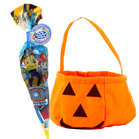 Sac de citrouille d'Halloween avec cornet de bonbons