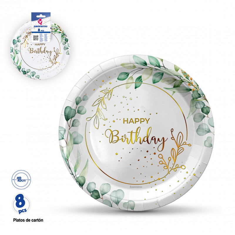 Assiettes jetables pour anniversaires avec motifs floraux en paquet de 8 unités