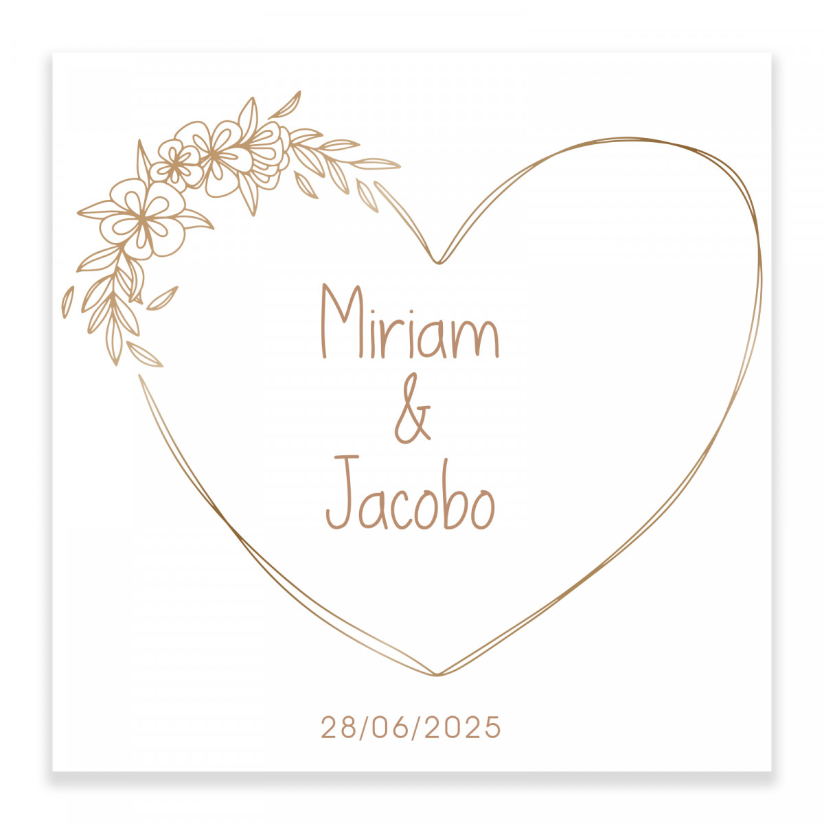 Autocollant avec coeur aux lignes minimalistes personnalisable carré 5x5 pour mariages et événements