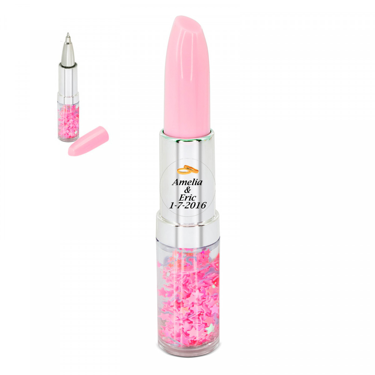 Stylo rouge à lèvres rose avec adhésif personnalisé pour les détails du mariage