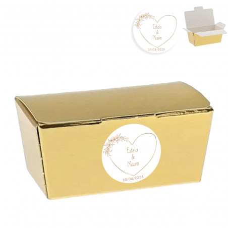 Coffret cadeau en carton doré avec autocollant coeur personnalisable