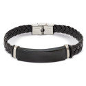 Bracelet en acier noir dans un boîtier en kraft noir avec autocollant personnalisable pour les détails du mariage