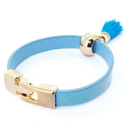 Bracelet bleu avec pompon sur poitrine avec adhésif personnalisé pour baptêmes