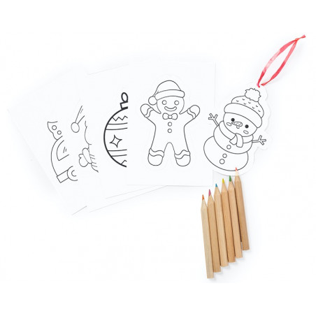 Décorations de noël à colorier avec des crayons de couleur avec autocollant de noël personnalisable pour plus de détails