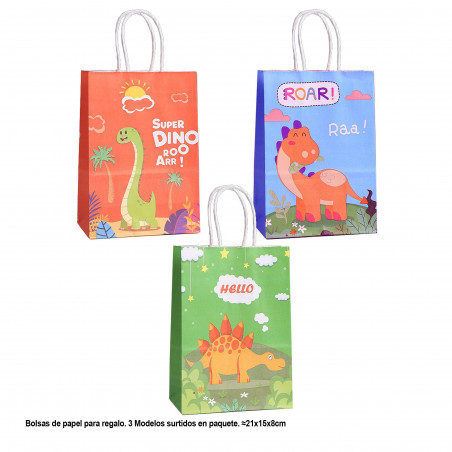 Pompon dinosaure et pochette assortie avec bonbons à offrir en cadeau