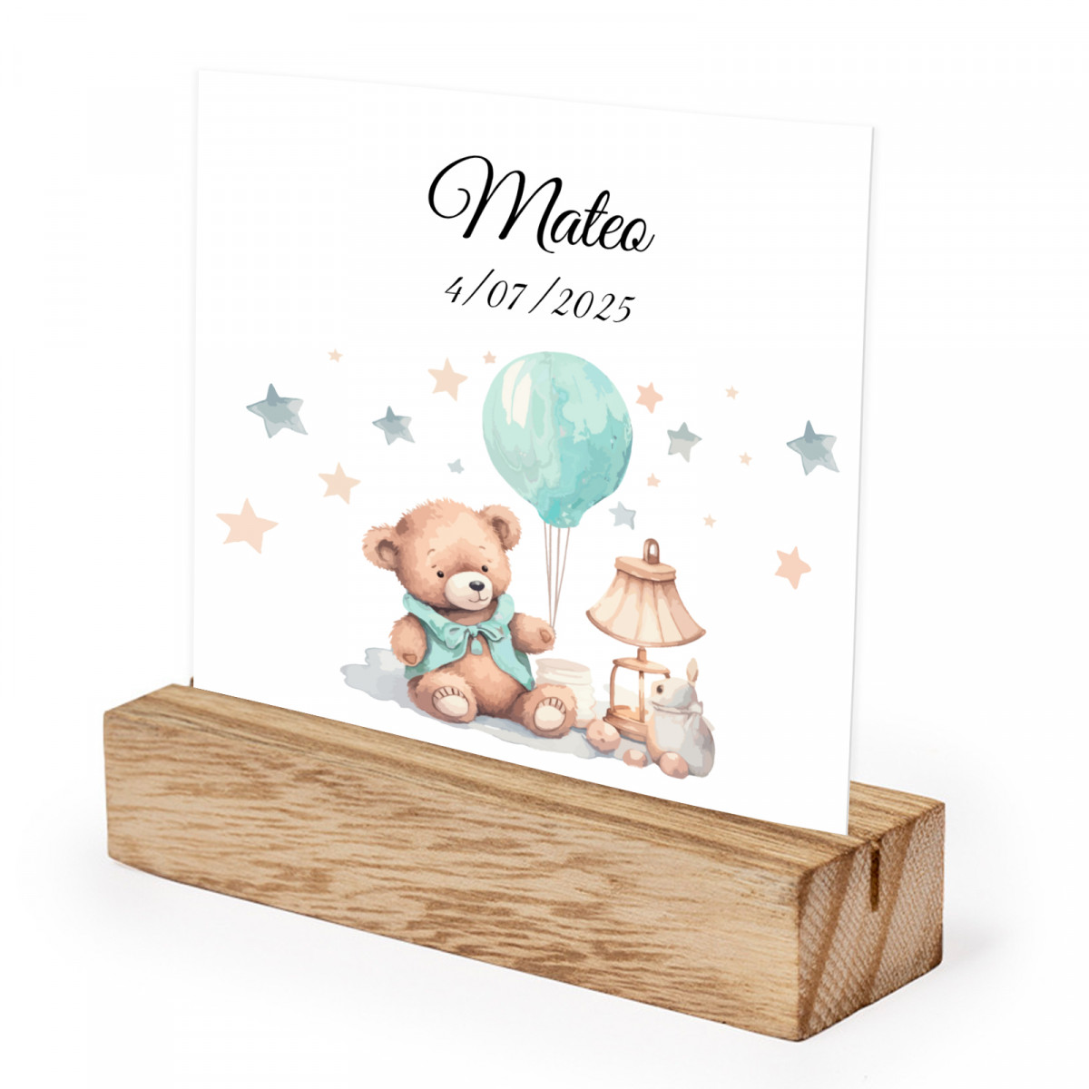 Support en bois avec carte personnalisée pour décoration de table de baptême