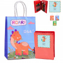 Mallette avec matériel de dessin avec autocollant dinosaure personnalisé et pochette imprimée assortie