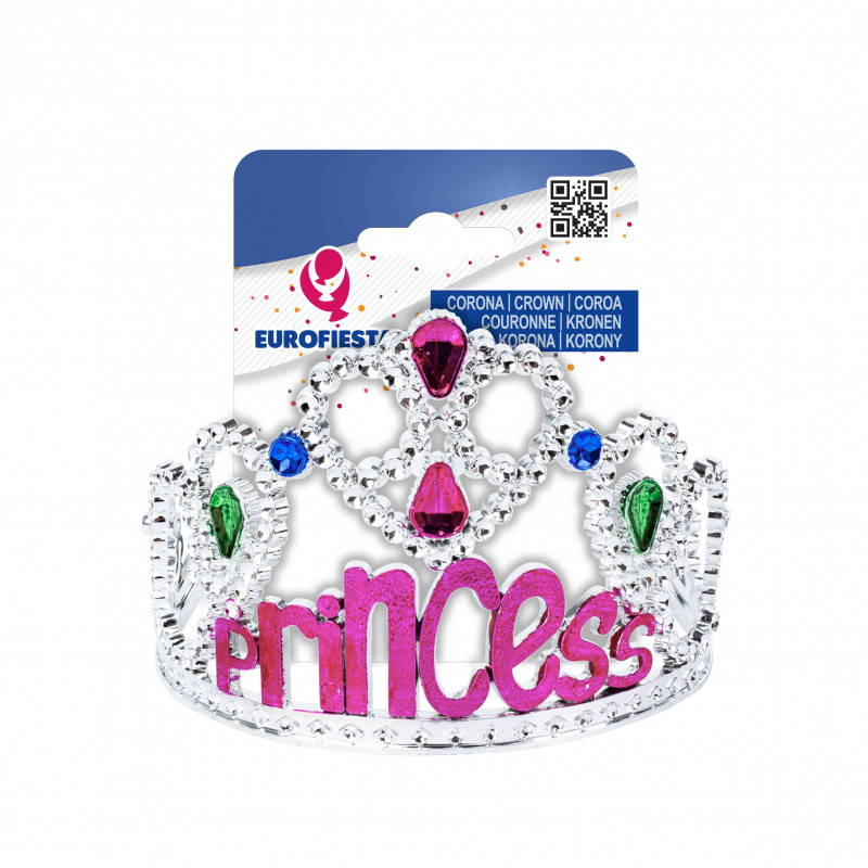 Couronne jouet avec coeurs en argent et fuchsia