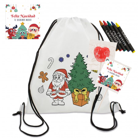 Sac à dos pour enfants à peindre avec des crayons de couleur inclus et une sucette personnalisée avec autocollant de noël