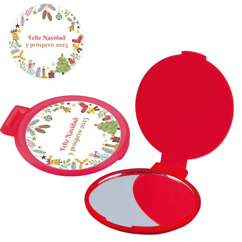 Miroir de poche pliable rouge personnalisable à offrir en cadeau de noël