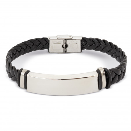 Bracelet en acier pour homme présenté dans une boîte en carton argenté avec autocollant personnalisé pour événements