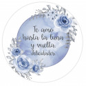 Stickers éditables de 5 cm à personnaliser avec un fond bleu lune et fleurs pour des événements