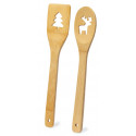 Cuillère et spatule en bambou avec décorations de noël présentées dans une boîte de noël avec autocollant personnalisable pour