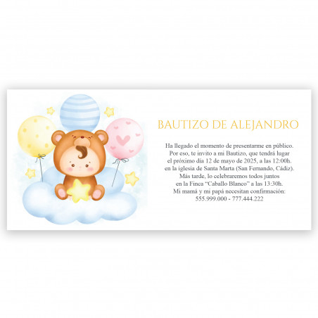 Invitation pour baptême de bébé en nuage avec ballons avec enveloppe blanche