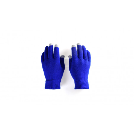 Gants tactiles bleus dans un sac métallique avec autocollant personnalisable et modifiable assorti