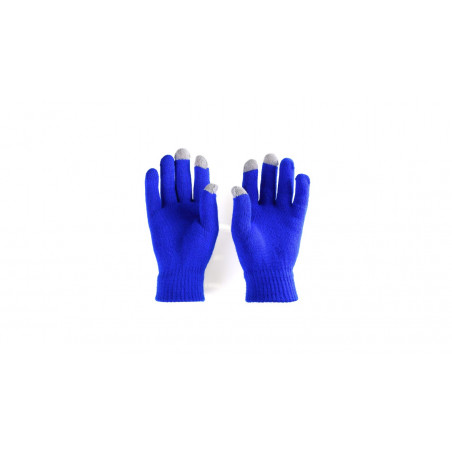 Gants tactiles bleus dans un sac métallique avec autocollant personnalisable et modifiable assorti