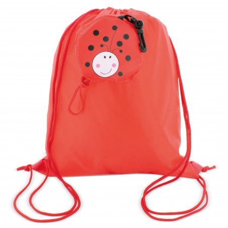 Sac à dos pliable coccinelle avec corde assortie personnalisé avec étiquette congelée