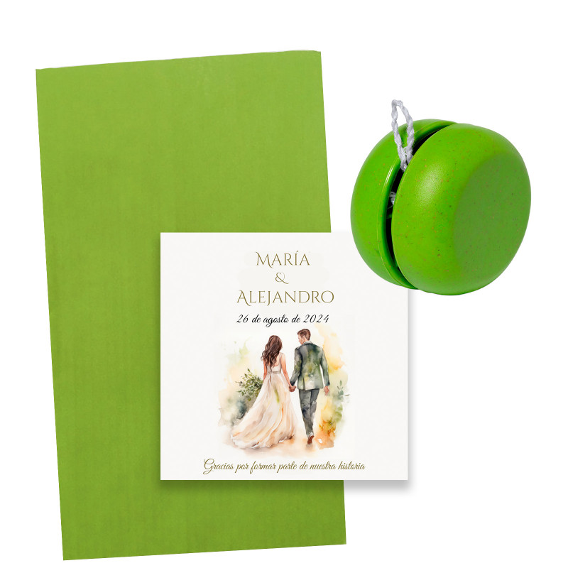 Yo yo de canne de blé vert dans enveloppe assortie avec carte de mariage personnalisable