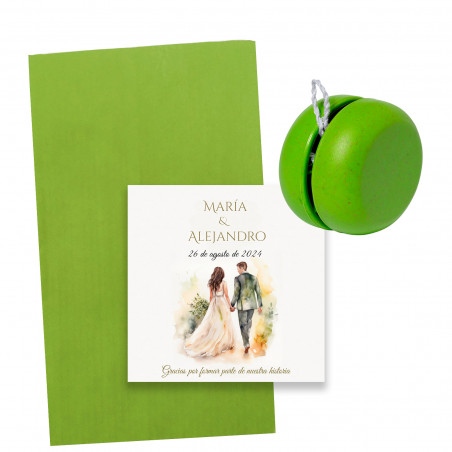 Yo yo de canne de blé vert dans enveloppe assortie avec carte de mariage personnalisable