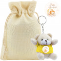 Porte clés peluche personnalisé sous pochette en tissu pour baptêmes