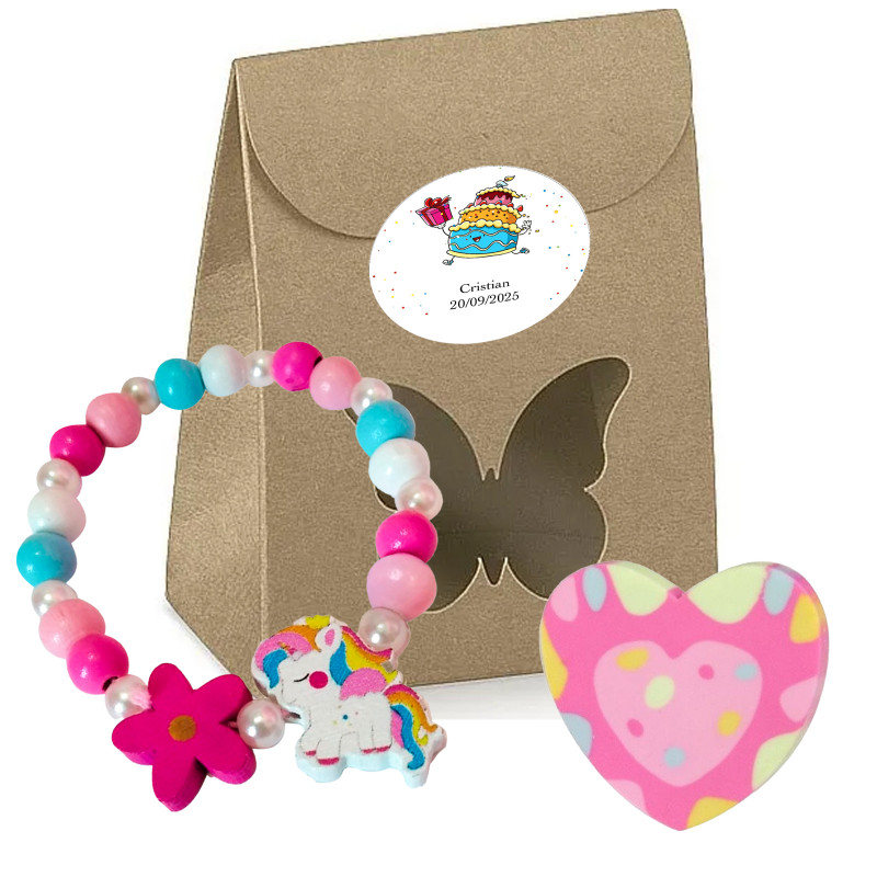 Bracelet licorne et gomme à offrir en cadeau d'anniversaire