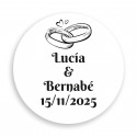 Sticker mariage personnalisable 2cm avec anneaux fond blanc