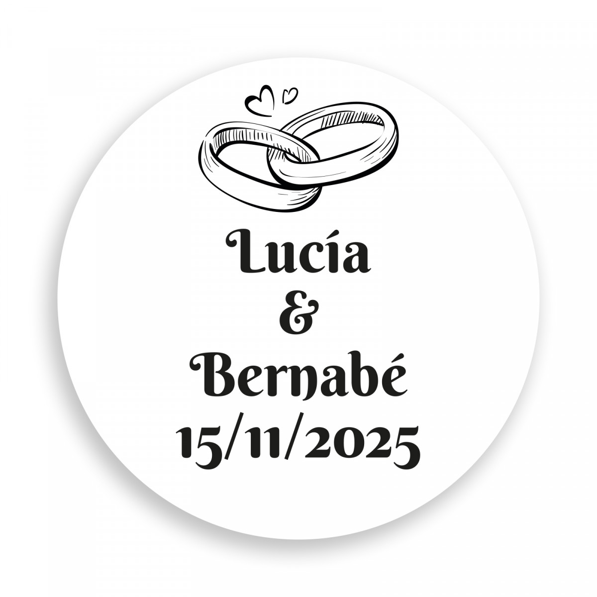 Sticker mariage personnalisable 2cm avec anneaux fond blanc