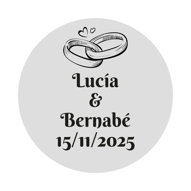 Sticker mariage personnalisable 2cm avec anneaux fond transparent