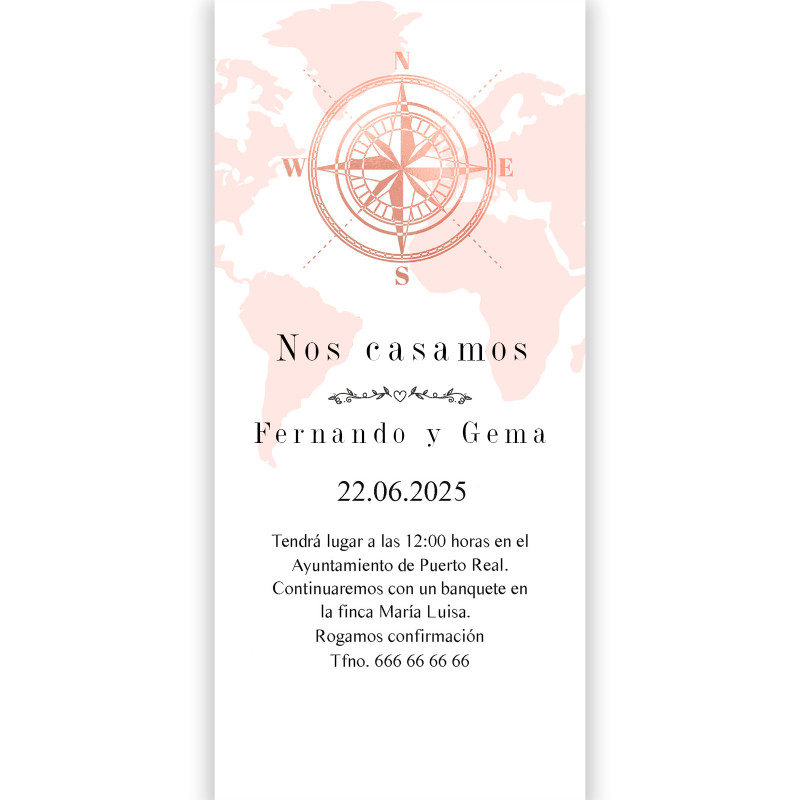 Invitation verticale avec carte du monde pour mariages et événements