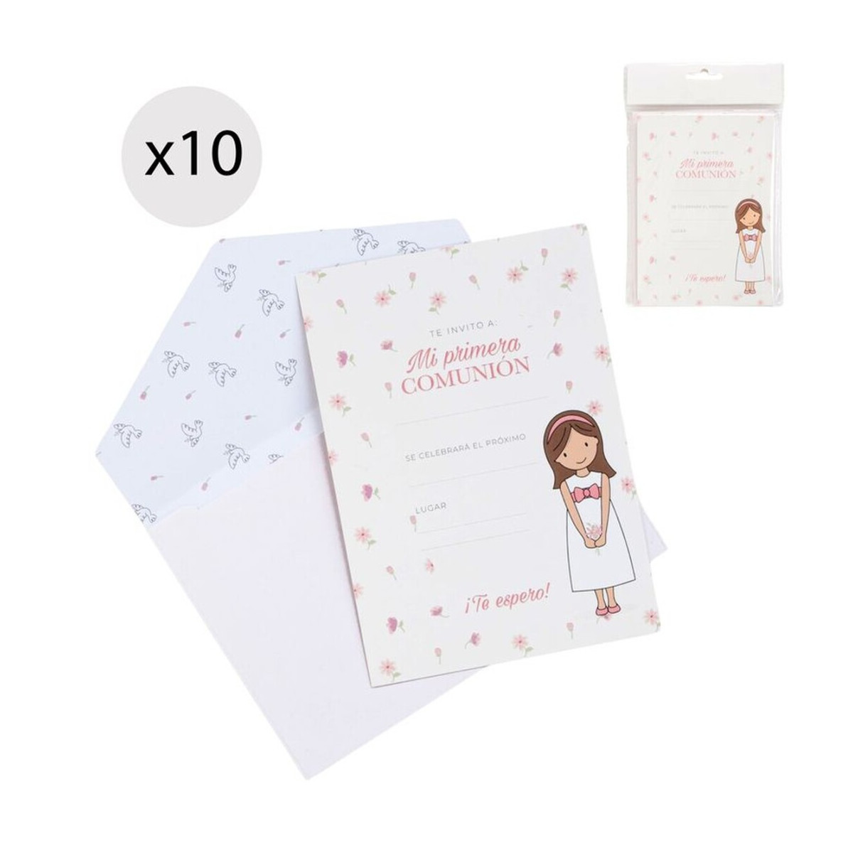 Lot de 10 invitations pour la communion des filles